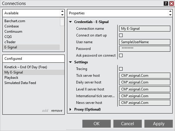 Connecting To Your eSignal Account