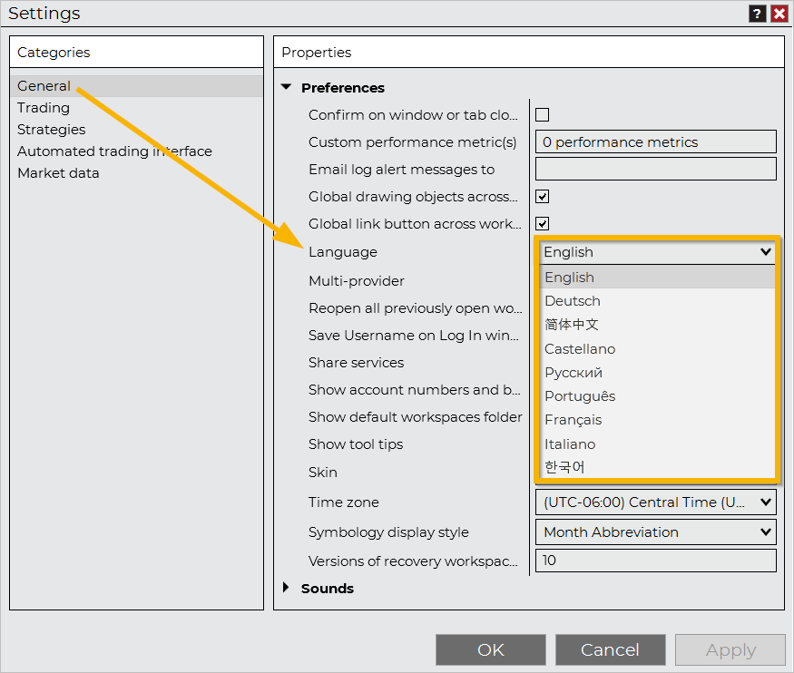 Change Display Language - NinjaTrader Desktop