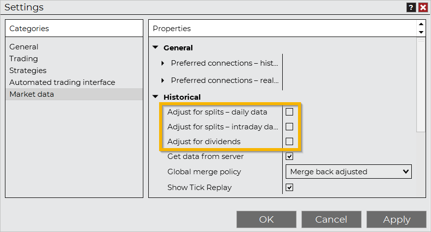 Splits & Dividends - NinjaTrader Desktop