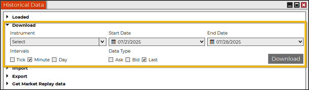Downloading Historical Data - NinjaTrader Desktop